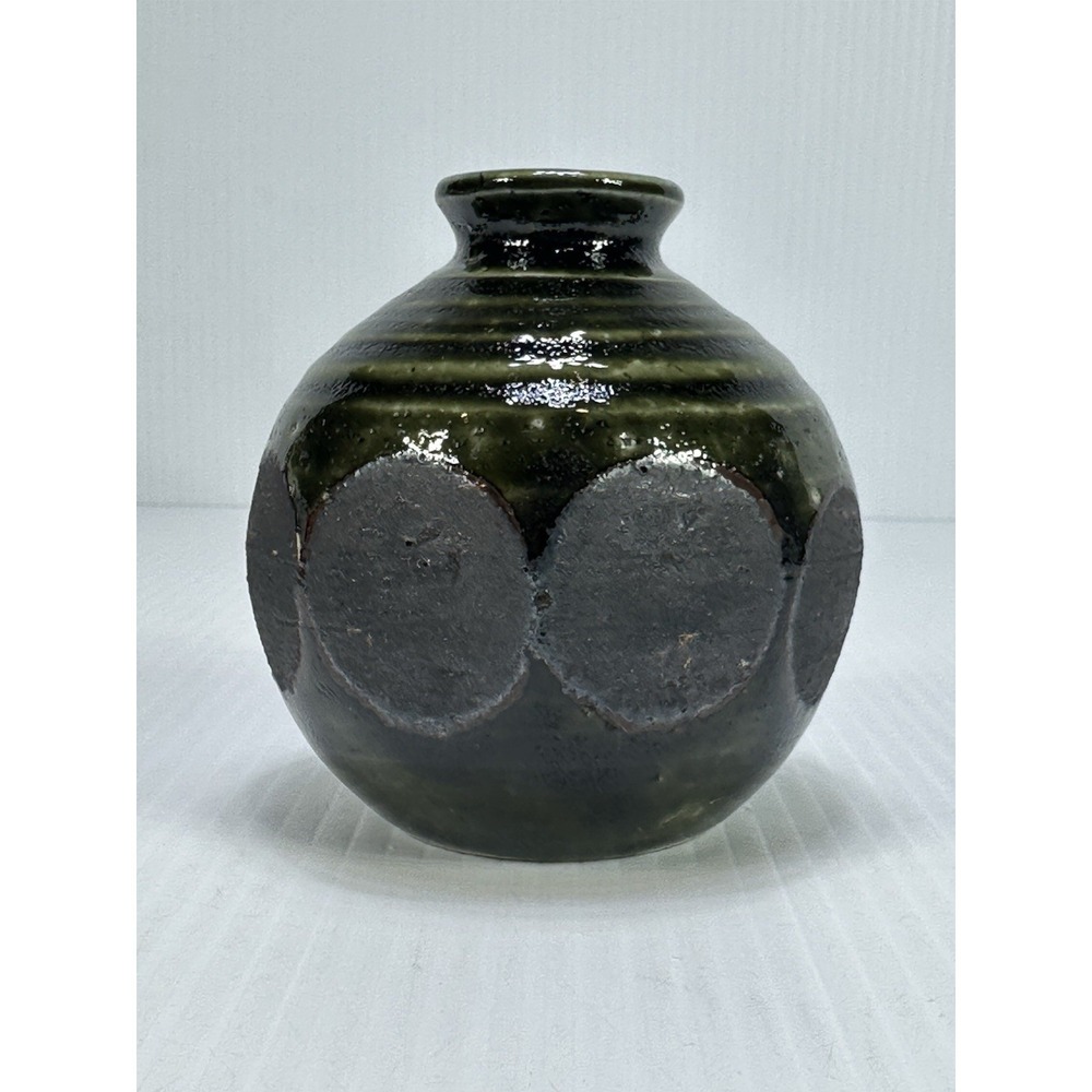 Vintage Ceramic OMC Otagiri Japan Pottery Bud Vase Mini 4" Green Black Spots